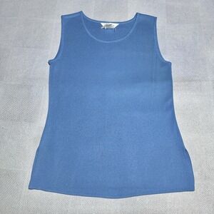 Misook Classic Knit Tank Top Womens XS Sleeveless Scoop Neck Split Hem Blue